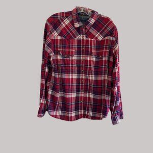 Jachs Girlfriend Red & Blue Plaid Girl  Button-Up Long Sleeve Shirt Size XL